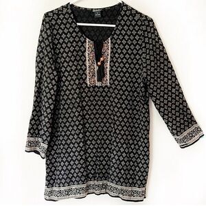 Lucky Brand Made in India Tunic Top Moroccan Indian
Print M Medium Tassle Boho